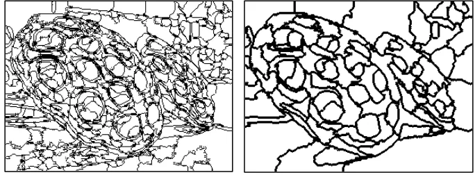 Gambar 3.4 (a) citra dataset, (b) mean shift, (c) mean shift + normalized cuts 