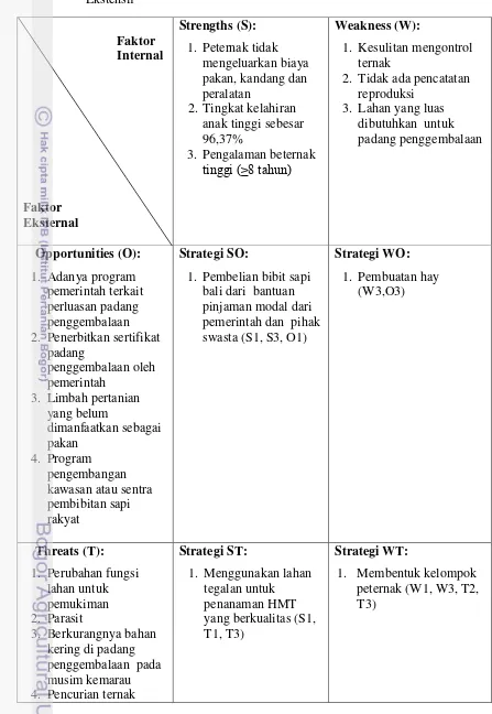 Tabel 13. Matriks SWOT  Pemeliharaan Sapi Bali Dengan Sistem Pemeliharaan 