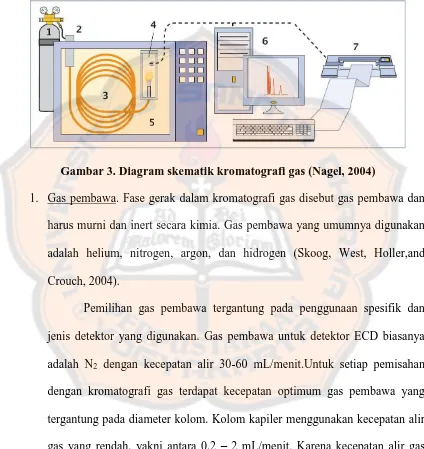 Gambar 3. Diagram skematik kromatografi gas (Nagel, 2004) 