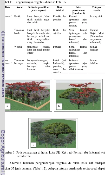 Tabel 11  Pengembangan vegetasi di hutan kota UR 