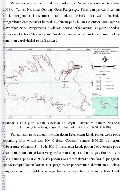 Gambar 3 Peta jalur wisata kawasan air terjun Cibeureum Taman Nasional 