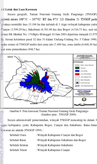 Gambar 6  Peta kawasan Taman Nasional Gunung Gede Pangrango 