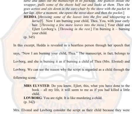 table and takes out the manuscript in its package. She glances inside the