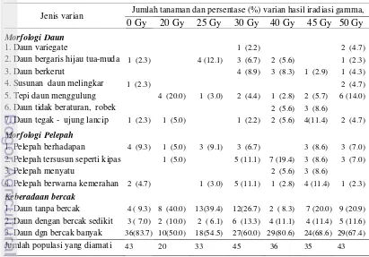 Tabel 7  Jumlah tanaman dan persentase varian tanaman pisang cv. Ampyang 
