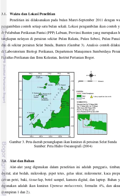 Gambar 3. Peta daerah penangkapan ikan kuniran di perairan Selat Sunda 