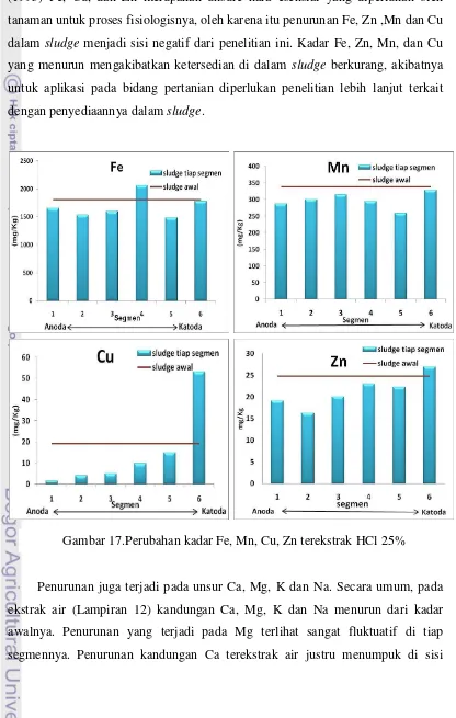 Gambar 17.Perubahan kadar Fe, Mn, Cu, Zn terekstrak HCl 25% 