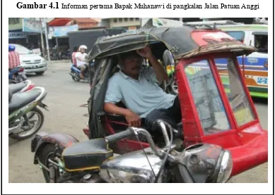 Gambar 4.1 Informan pertama Bapak Muhanawi di pangkalan Jalan Patuan Anggi