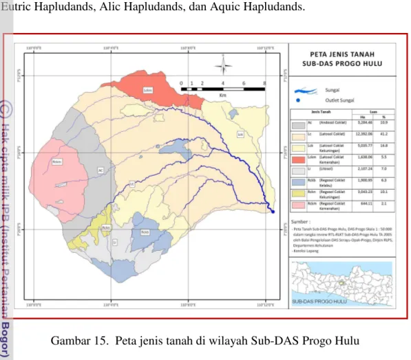 Gambar 15.  Peta jenis tanah di wilayah Sub-DAS Progo Hulu 