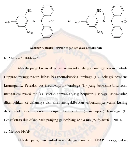Gambar 3. Reaksi DPPH dengan senyawa antioksidan 