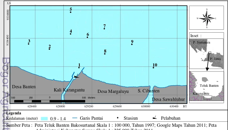 Gambar 4.  Lokasi stasiun penelitian di perairan Teluk Banten 