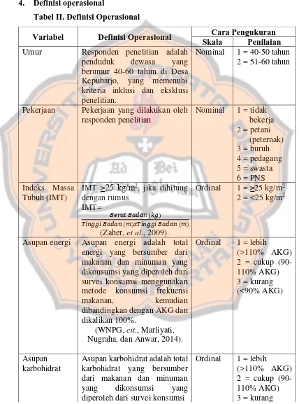 Tabel II. Definisi Operasional 