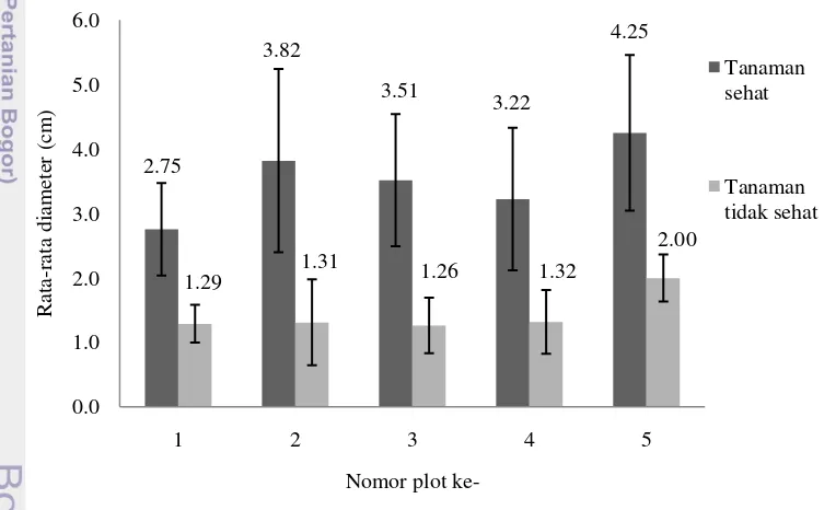 Gambar 4  Nilai rata-rata diameter tanaman A. mangium pada setiap plot contoh 