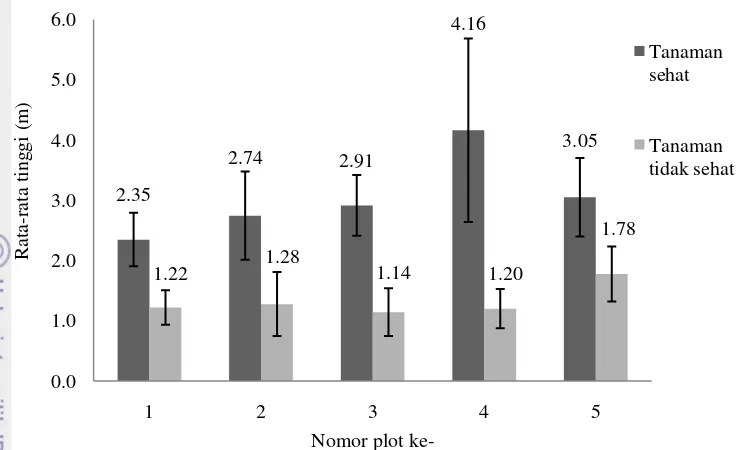 Gambar 5  Nilai rata-rata tinggi tanaman A. mangium pada setiap plot contoh 