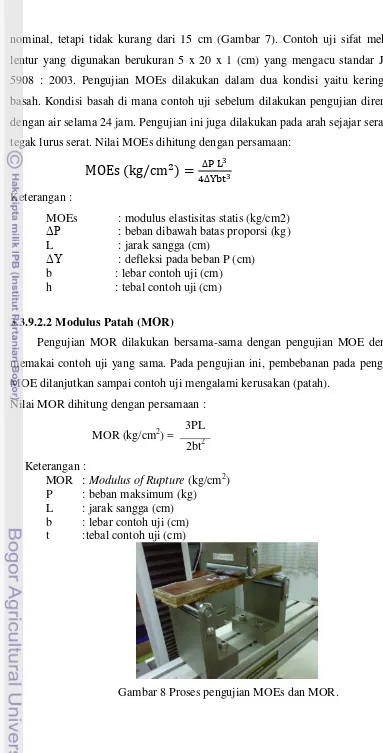 Gambar 8 Proses pengujian MOEs dan MOR. 