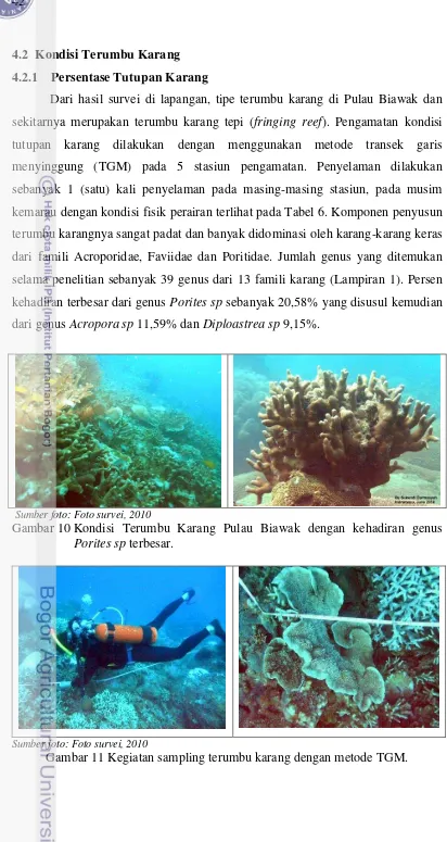 Gambar 10 Kondisi Terumbu Karang Pulau Biawak dengan kehadiran genus 
