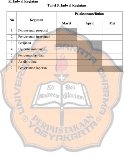 Tabel 5. Jadwal Kegiatan  