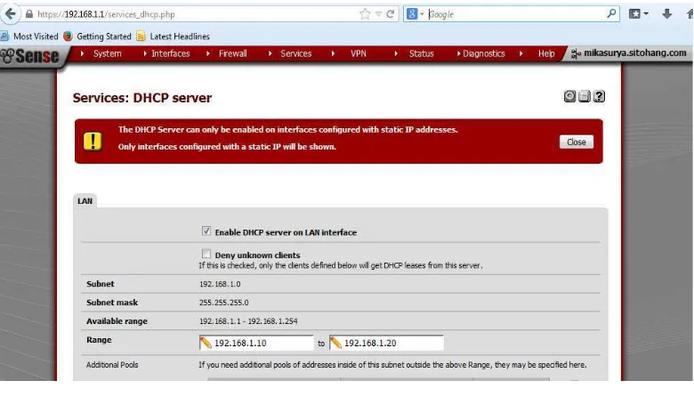 Gambar 4.15 DHCP Server 