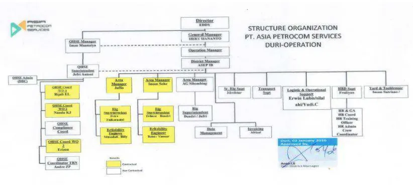 Gambar 4.2 Struktur Organisasi PT. Asia Petrocom Services Duri Tahun 2016 