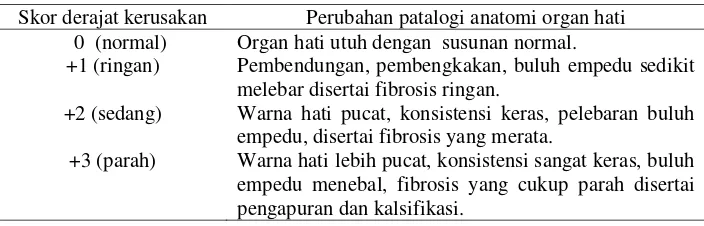 Tabel 1 Skoring derajat kerusakan patologi anatomi organ hati