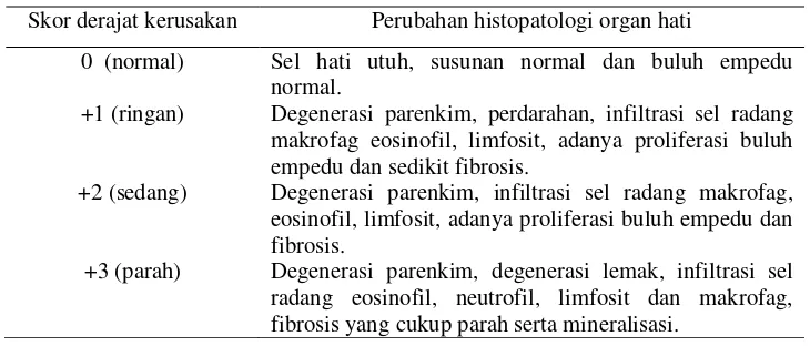 Tabel 2 Skoring derajat kerusakan histopatologi organ hati