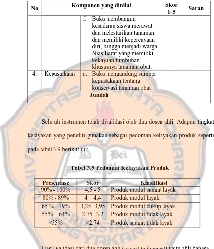 Tabel 3.9 Pedoman Kelayakan Produk 