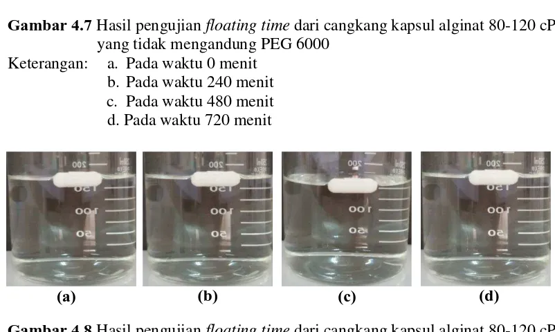Gambar 4.8  Hasil pengujian floating time dari cangkang kapsul alginat 80-120 cP yang mengandung PEG 6000 2% 