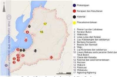 Gambar 8 Peta sebaran lanskap sejarah Kota Baubau 