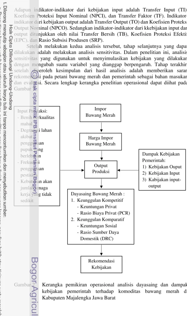 Gambar 7   Kerangka  pemikiran  operasional  analisis  dayasaing  dan  dampak  kebijakan  pemerintah  terhadap  komoditas  bawang  merah  di  Kabupaten Majalengka Jawa Barat 