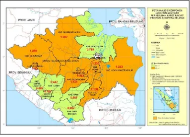 Gambar 8  Peta Analisis LQ Berdasarkan Luas Tanaman Perkebunan Karet     Rakyat Sumatera Selatan Tahun 2010 (Ha) 