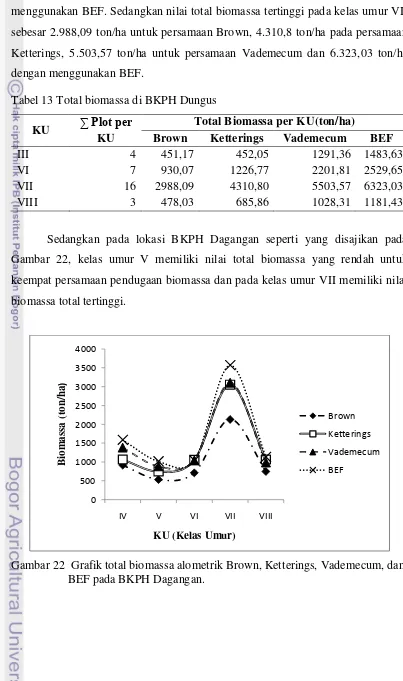 Tabel 13 Total biomassa di BKPH Dungus 