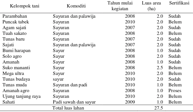 Tabel  5   Data kelompok tani pelaksana sayuran organik Kecamatan Baso tahun 2010 