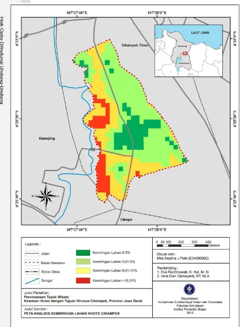 Gambar 11  Peta analisis kemiringan lahan KHDTK Cikampek.