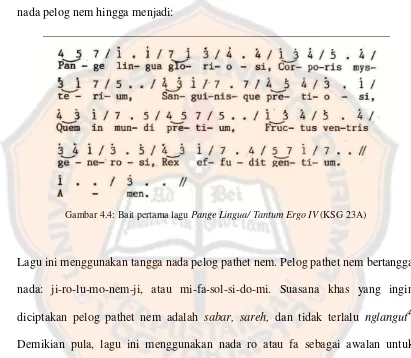 Gambar 4.4: Bait pertama lagu Pange Lingua/ Tantum Ergo IV (KSG 23A) 