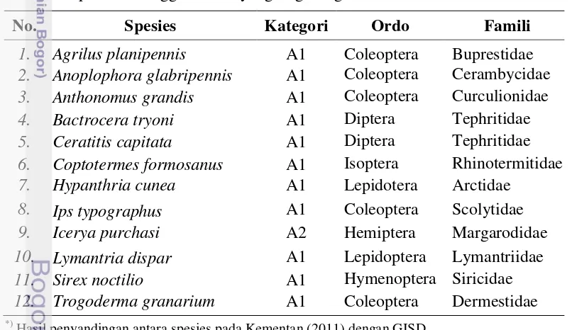 Tabel 1.  Spesies serangga invasif yang tergolong OPTK 