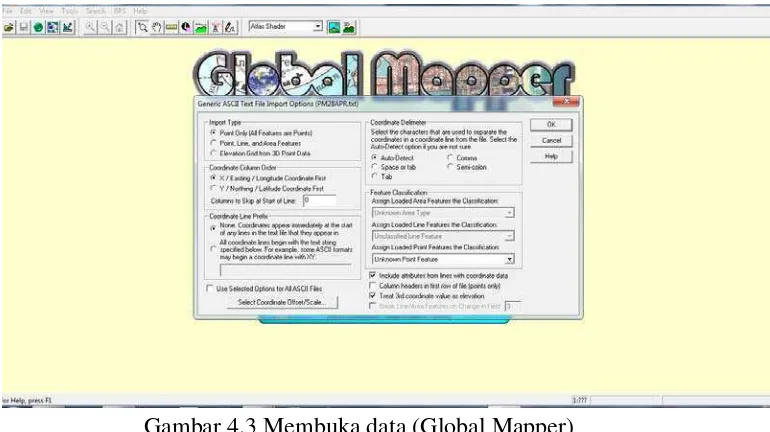 Gambar 4.3 Membuka data (Global Mapper) 