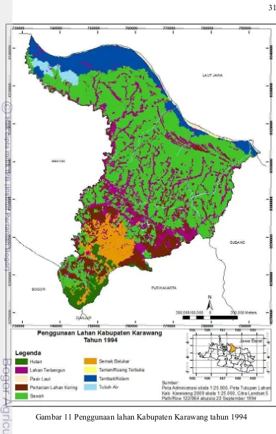 Gambar 11 Penggunaan lahan Kabupaten Karawang tahun 1994 