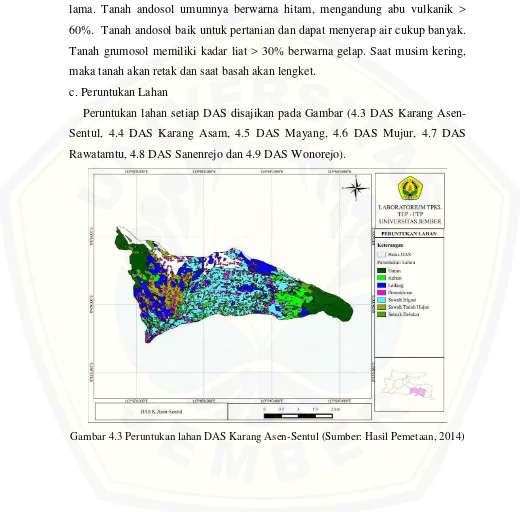 Gambar 4.3 Peruntukan lahan DAS Karang Asen-Sentul (Sumber: Hasil Pemetaan, 2014) 