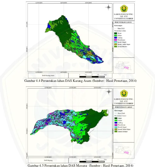Gambar 4.5 Peruntukan lahan DAS Mayang  (Sumber : Hasil Pemetaan, 2014) 