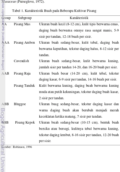 Tabel 1. Karakteristik Buah pada Beberapa Kultivar Pisang 