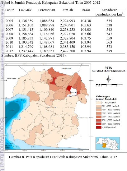 Tabel 6. Jumlah Penduduk Kabupaten Sukabumi Thun 2005-2012 