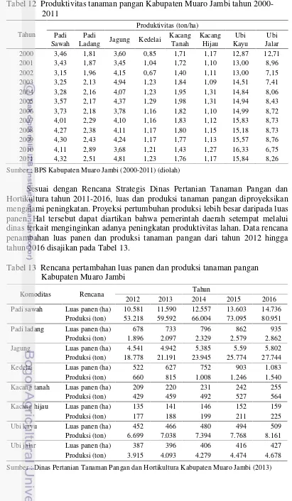 Tabel 12  Produktivitas tanaman pangan Kabupaten Muaro Jambi tahun 2000-2011