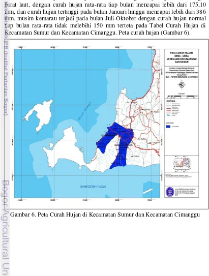 Gambar 6. Peta Curah Hujan di Kecamatan Sumur dan Kecamatan Cimanggu 