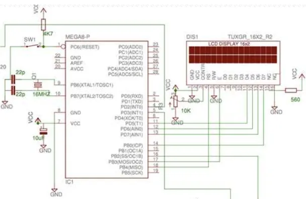 Gambar 3.3.  Rangkaian sistem minimum Atmega328 