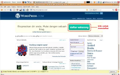 Gambar 2. Tampilan halaman depan Wordpress.com dalam bahasa Indonesia