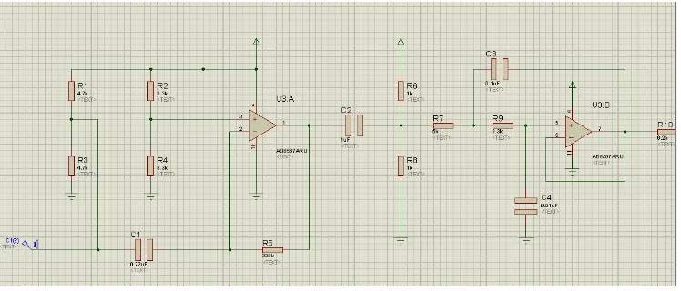 Gambar 3.9 Skematik rangkaian filter pada software ISIS 7 profesional 