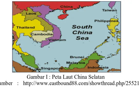 Gambar I : Peta Laut China Selatan (Sumber : http://www.eastbound88.com/showthread.php/25521-Jakarta-  