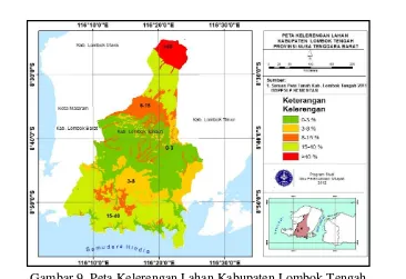 Gambar 9  Peta Kelerengan Lahan Kabupaten Lombok Tengah 