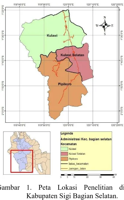 Gambar 1. Peta Lokasi Penelitian di Kabupaten Sigi Bagian Selatan. 