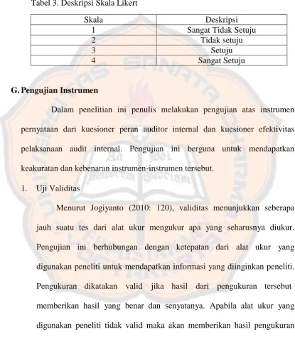Tabel 3. Deskripsi Skala Likert 