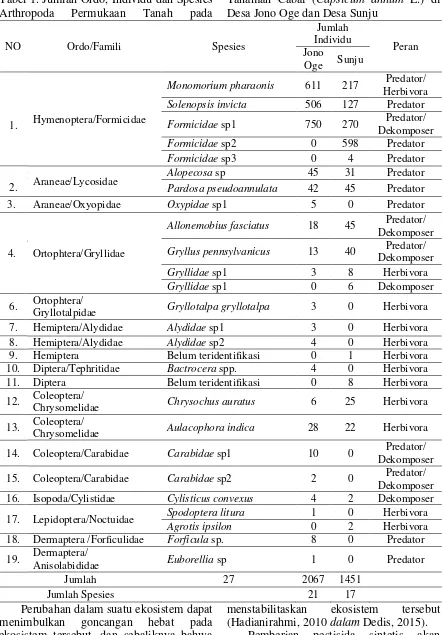 Tabel 1. Jumlah Ordo, Individu dan Spesies 